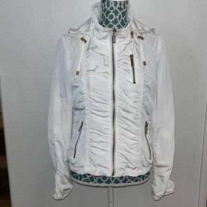 Calvin Klein Women’s Sm White Jacket With Gold Zippers and detachable hood